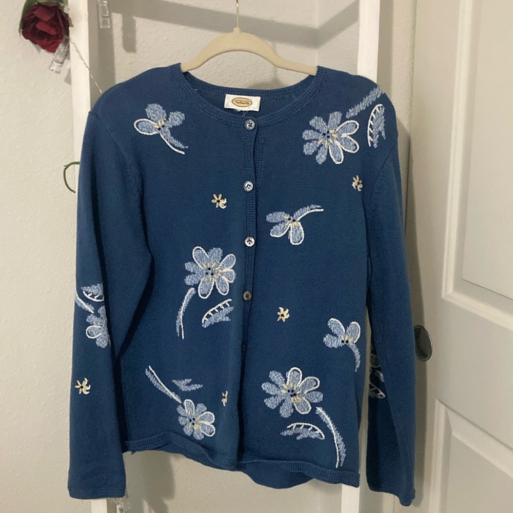 Blue with floral knitted Talbots cardigan